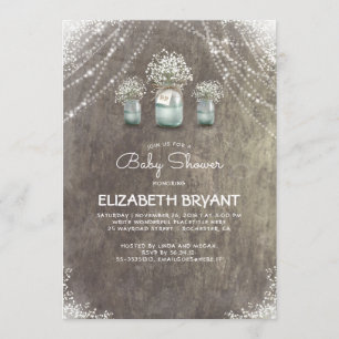 Rustic Mason Jars Baby's Breath Cute Baby Shower Invitation