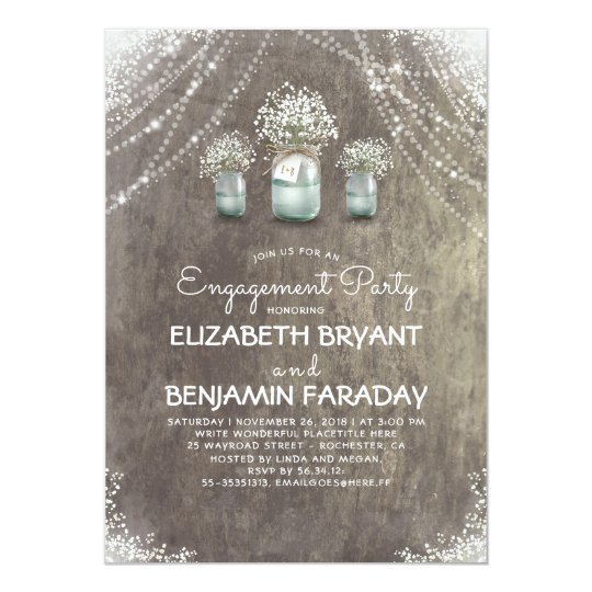Rustic Mason Jars Baby's Breath Engagement Party Card