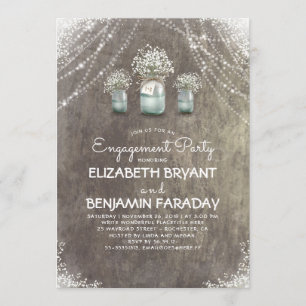 Rustic Mason Jars Baby's Breath Engagement Party Invitation