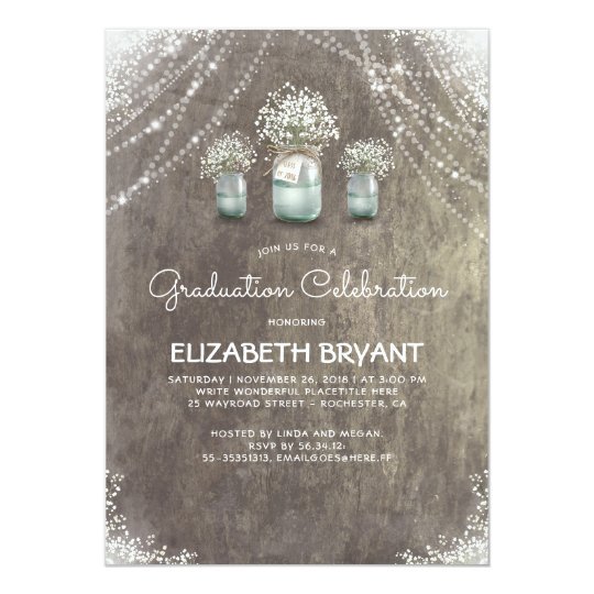 Rustic Mason Jars Baby's Breath Graduation Party Card