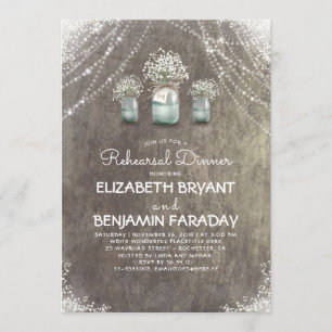 Rustic Mason Jars Baby's Breath Rehearsal Dinner Invitation
