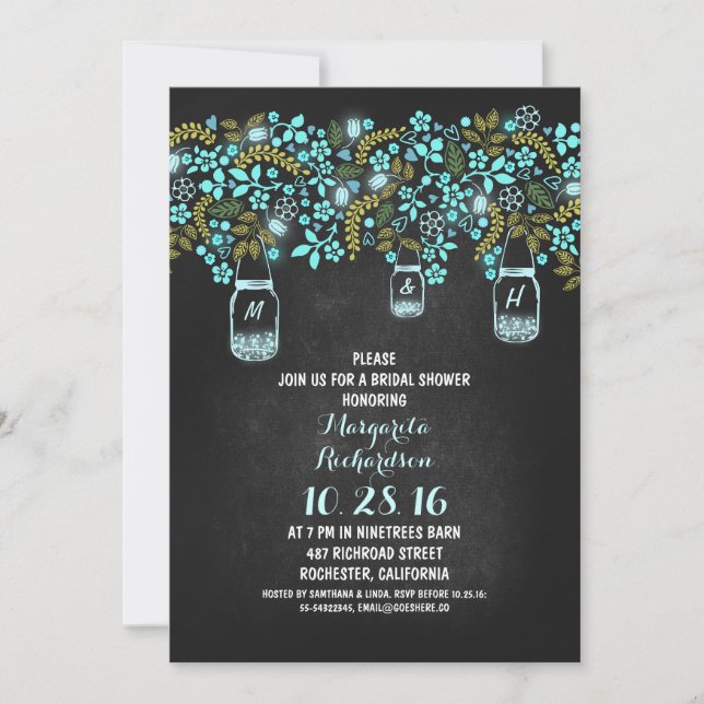 rustic mason jars chalkboard bridal shower invitation (Front)