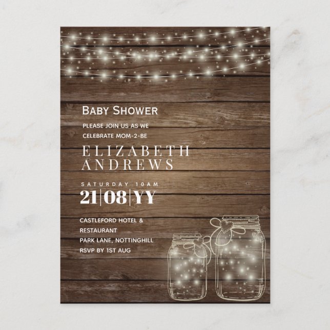 Rustic Mason Jars Lights Budget Baby Shower Invite (Front)