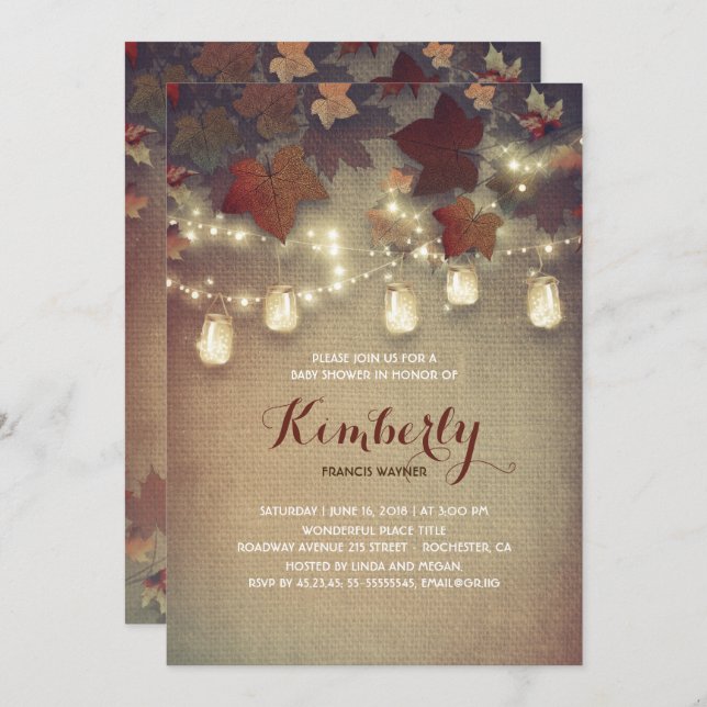 Rustic Mason Jars Lights Fall Baby Shower Invitation (Front/Back)