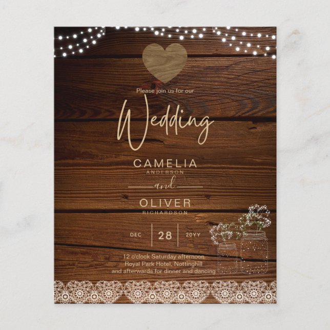 Rustic Mason Jars Lights Lace Gypsophilia WEDDING (Front)