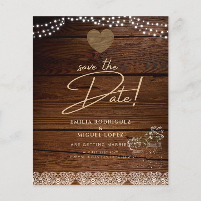 Rustic Mason Jars Lights Lace Gypsophilia WEDDING (Front)