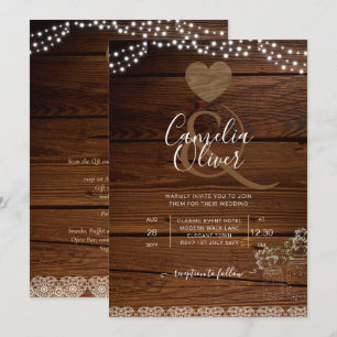 Rustic Mason Jars Lights Lace Gypsophilia WEDDING Invitation