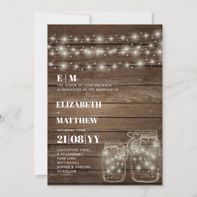 Rustic Mason Jars Printed or Digital Wedding Invitation (Front)