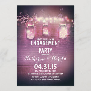 rustic mason jars & string lights engagement party invitation