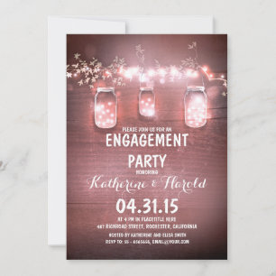 rustic mason jars & string lights engagement party invitation