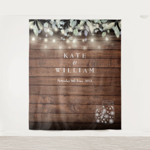 Rustic Mason Jars String Lights Photo Backdrop Tapestry
