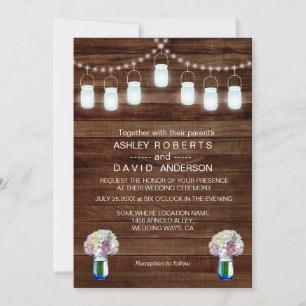Rustic Mason Jars String Lights Simple Wedding Invitation
