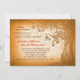 Rustic mason jars tree rehearsal dinner invitation