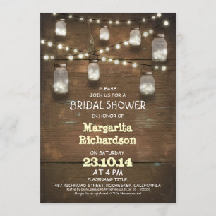 rustic mason jars with lights bridal shower invite