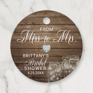 Rustic Mason Jars Wood Miss to Mrs Bridal Shower Favour Tags