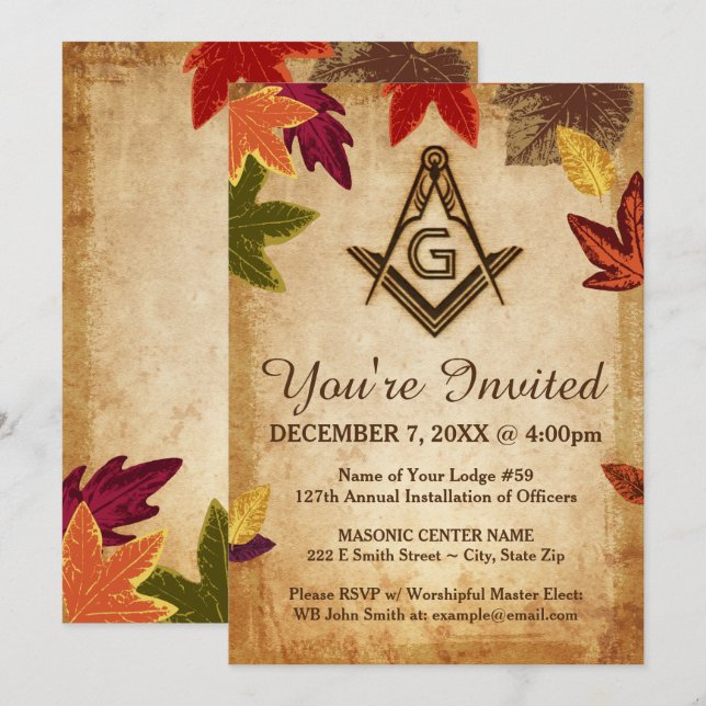 Rustic Masonic Invitation Templates | Freemason (Front/Back)