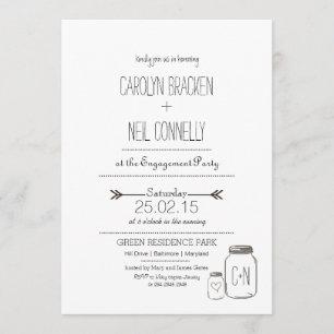 Rustic Masonjar Arrow Heart Engagement Party Invitation