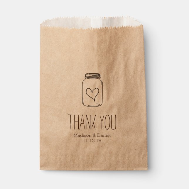 Rustic Masonjar Heart Wedding Thank You Favour Bags (Front)