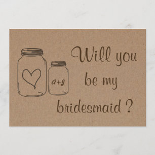 Rustic Masonjar Heart Will You Be My Bridesmaid 2 Invitation