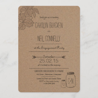 Rustic Masonjar | Leaves | Heart Engagement Party Invitation