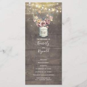 Rustic Mauve Gold Floral Mason Jar Wedding Program Programme