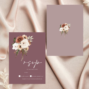 Rustic Mauve Peach Floral Wedding RSVP Card