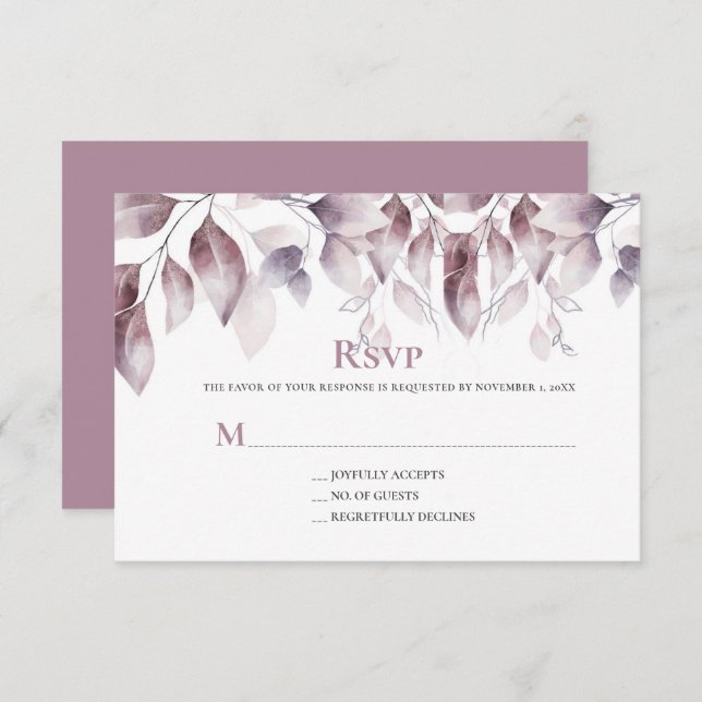 Rustic Mauve Pink Botanical Wedding  RSVP Card (Front/Back)