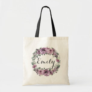 Rustic Mauve Plum Purple Floral Greenery Favour  Tote Bag