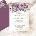 Rustic Mauve Plum Purple Floral Greenery Wedding Invitation<br><div class="desc">This rustic wedding floral invitation features a beautiful mauve purple floral and greenery bouquet.   Personalise it with your details easily and quickly,  simply press the customise it button to further re-arrange and format the style and placement of the text. (c) The Happy Cat Studio</div>