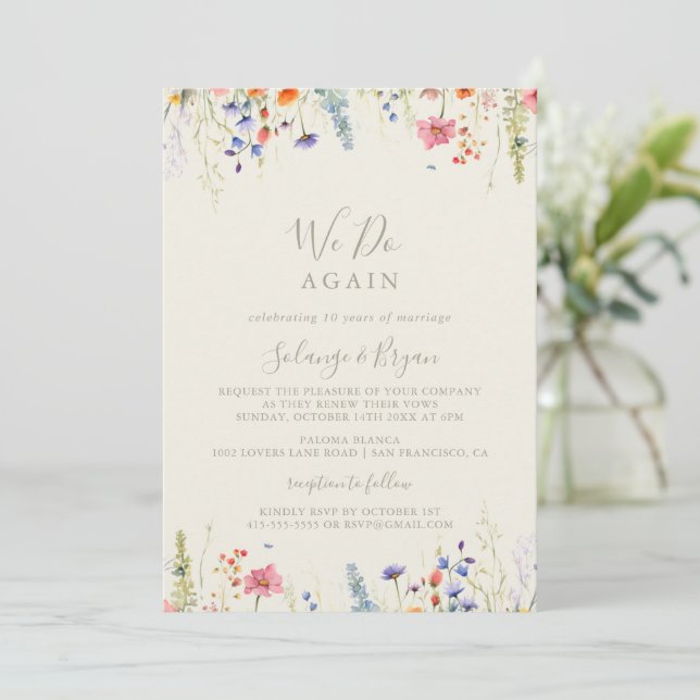 Rustic Meadow Botanical We Do Again Vow Renewal Invitation (Standing Front)