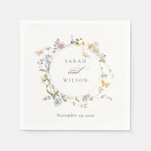 Rustic Meadow Floral Wreath Butterfly Wedding Napkin
