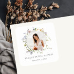 Rustic Meadow Floral Wreath Photo Bridal Shower Square Sticker<br><div class="desc">If you need any further customisation please feel free to message me on yellowfebstudio@gmail.com.</div>