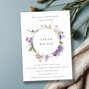 Rustic Meadow Lilac Floral Wreath Bridal Shower Invitation