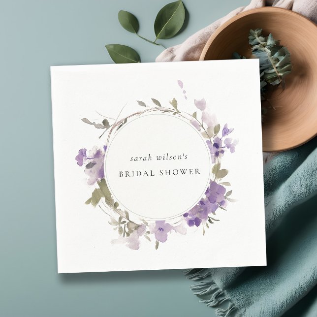 Rustic Meadow Lilac Floral Wreath Bridal Shower Napkin (Creator Uploaded)