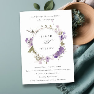 Rustic Meadow Lilac Floral Wreath Couples Shower Invitation