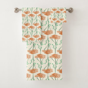 Rustic Meadow Yarrow Wildflower Botanical Pumpkin Bath Towel Set