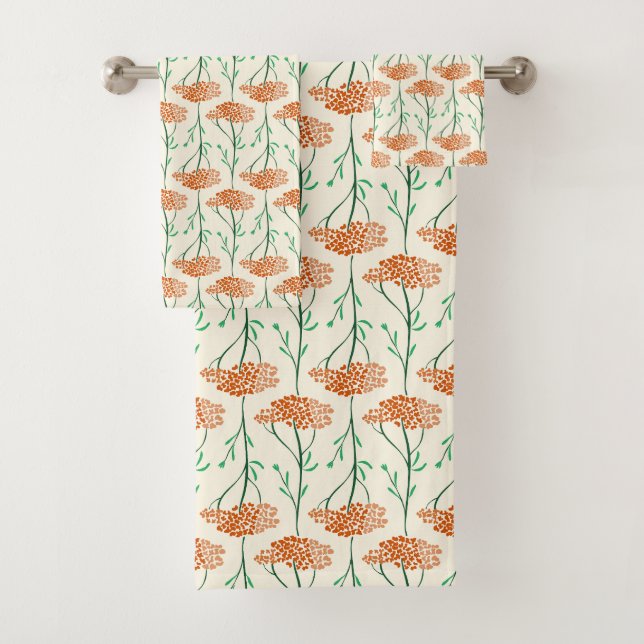 Rustic Meadow Yarrow Wildflower Botanical Pumpkin  Bath Towel Set (Insitu)