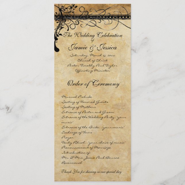 Rustic Mediaeval Renaissance Swirls Wedding  Programme (Front)