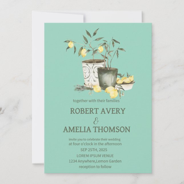 Rustic Mediterranean Lemon Wedding Invitation (Front)