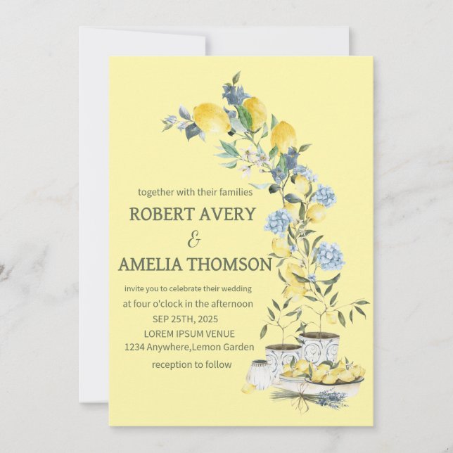 Rustic Mediterranean Lemon Wedding Invitation (Front)