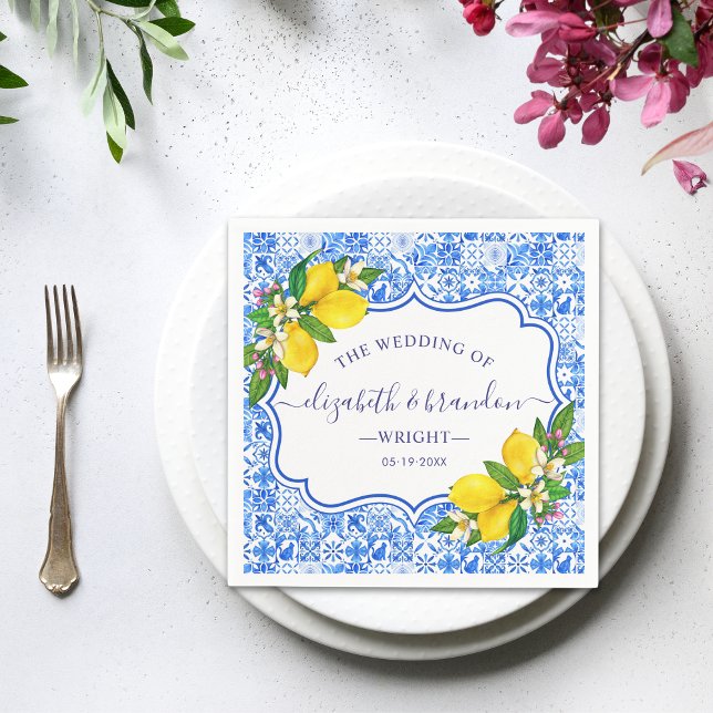 Rustic Mediterranean Tiles Summer Wedding Napkin (Creator Uploaded)