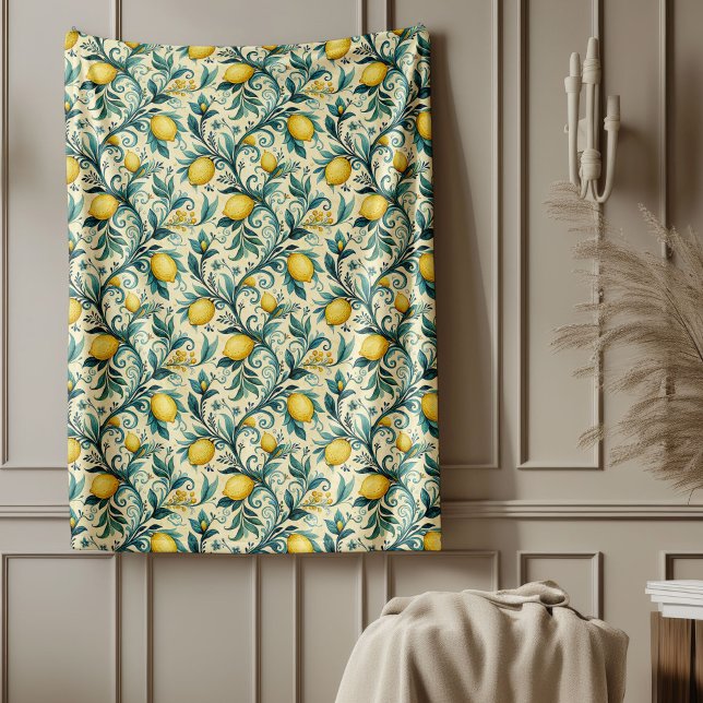 Rustic Mediterranean Yellow Lemons Earthy Tones Fleece Blanket (Rustic Mediterranean Yellow Lemons Earthy Tones Fleece Blanket)