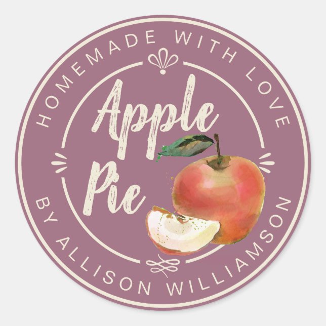 Rustic Mellow Mauve Homemade Apple Pie Classic Round Sticker (Front)