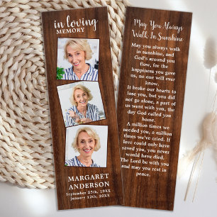 Rustic Memorial 3 Photo Funeral Poem Bookmark
