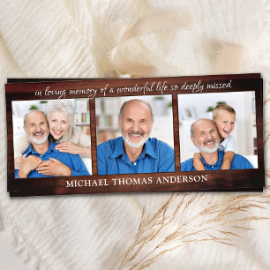 Rustic Memorial 3 Photo Funeral Prayer Book Card