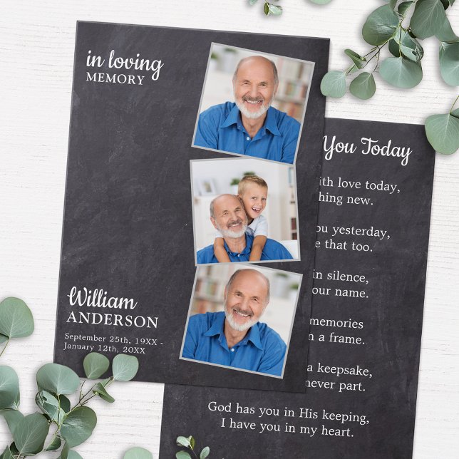 Rustic Memorial 3 Photo Funeral Prayer Card (Creator Uploaded)