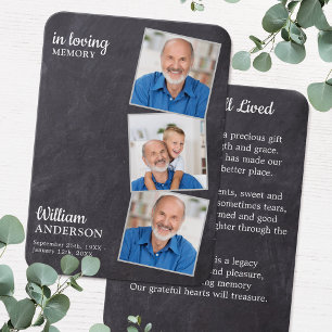 Rustic Memorial 3 Photo Silk Funeral Prayer Card