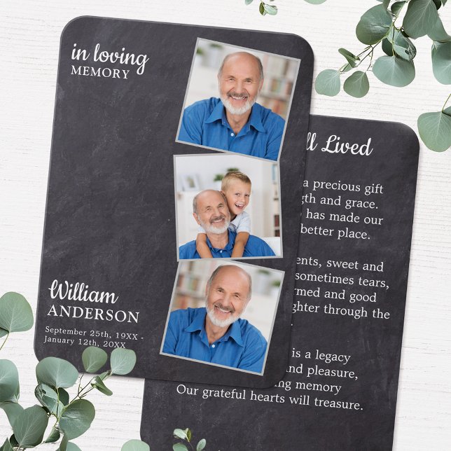 Rustic Memorial 3 Photo Silk Funeral Prayer Card (Creator Uploaded)