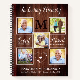 Rustic Memorial 5 Photo Budget Funeral GuestBook Notebook
