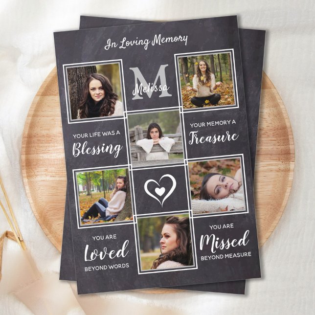 Rustic Memorial 6 Photo Collage Sympathy Funeral Thank You Card (Creator Uploaded)